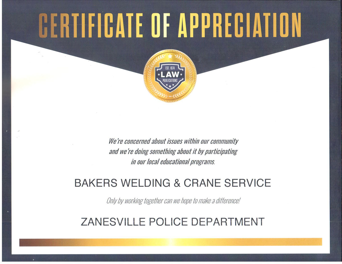 Bakers WC Certificate Appreciation